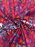 3 YD Cotton Stretch Sateen - Magenta, Navy Blue, and Purple Southwestern Stripes on White