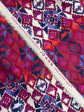 3 YD Cotton Stretch Sateen - Magenta, Navy Blue, and Purple Southwestern Stripes on White