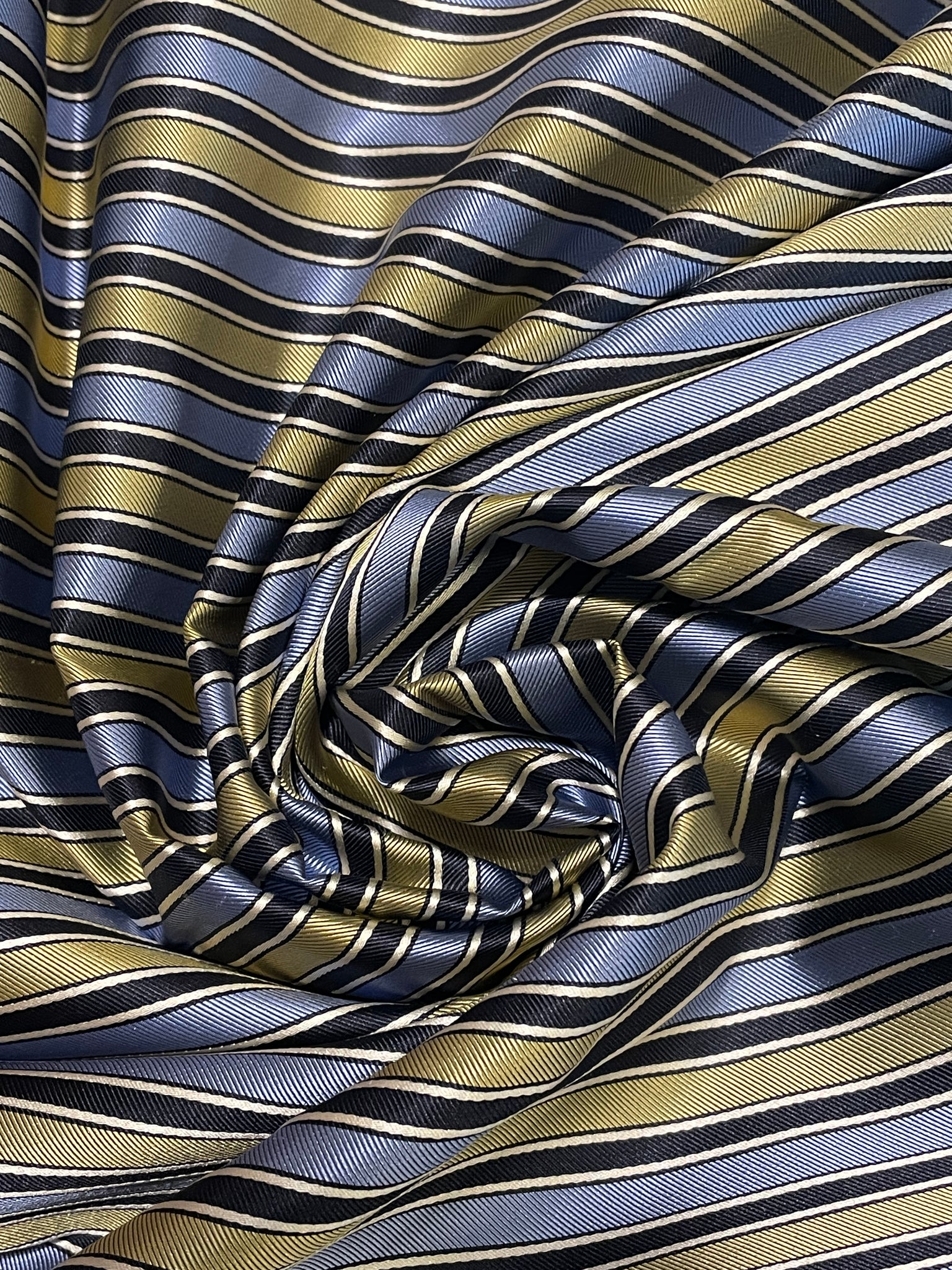 2 1/8 YD Tie Silk Yarn-Dyed Stripes - Yellow with Light Blue, Black and White