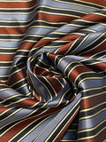 2 1/8 YD Tie Silk Yarn-Dyed Stripes - Warm Brown with Light Blue, Black and White
