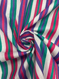 Cotton/Poly Printed Stripes Vintage - White with Hot Pink, Teal and Purple