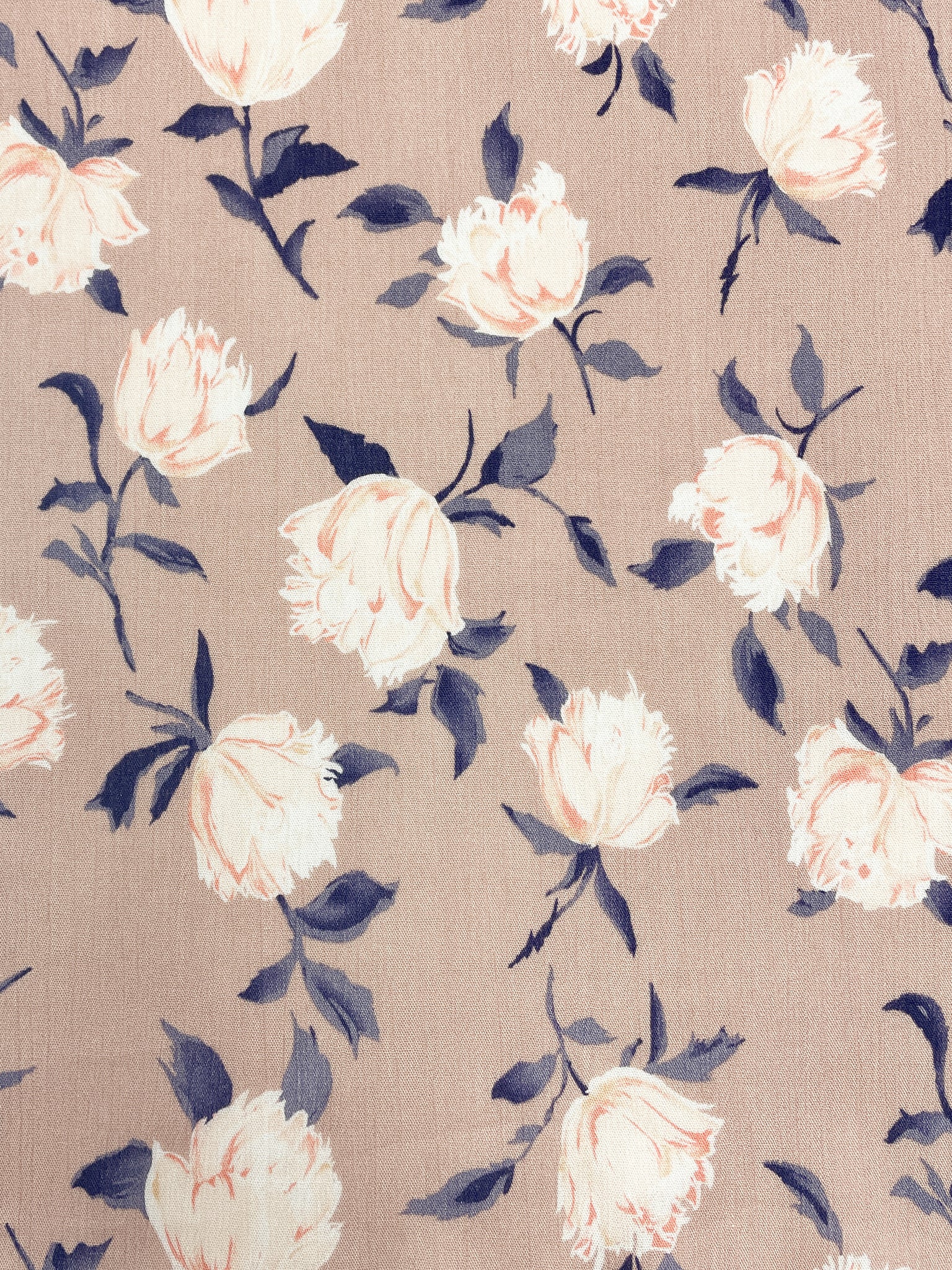 Rayon Vintage - Taupe with White Flowers and Blue Stems
