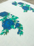 1 1/2 YD Cotton Alfred Shaheen Hand Painted Panel Vintage - Pale Mint Green with Blue Flowers