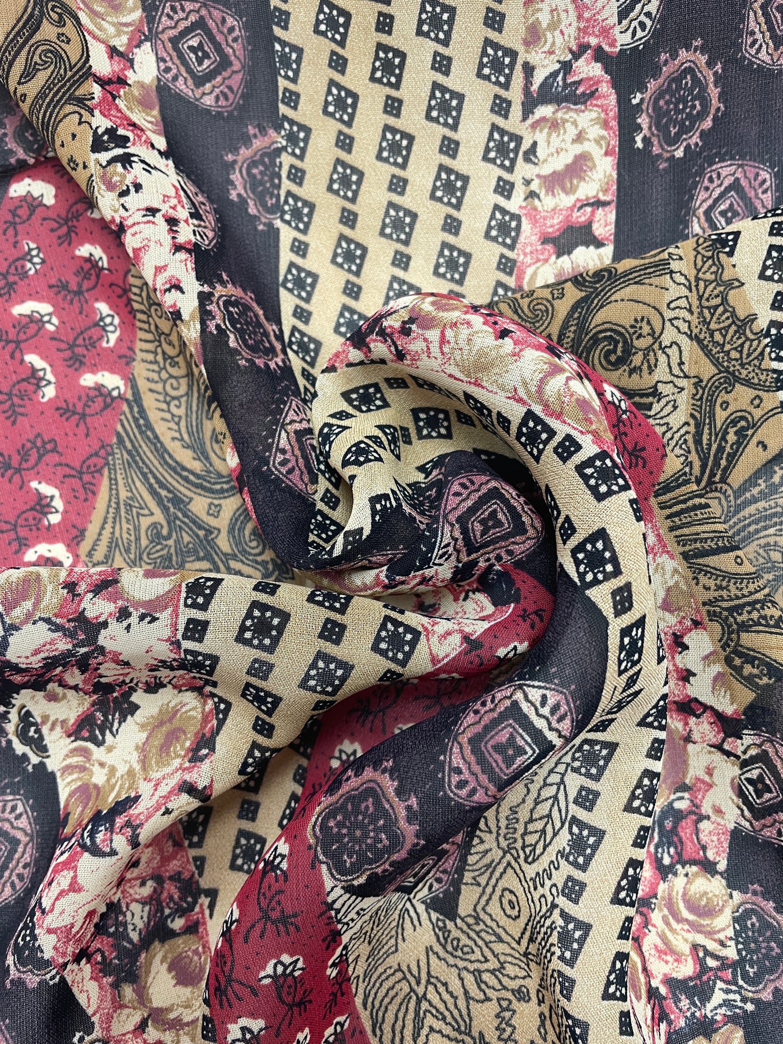 4 YD Polyester Chiffon Vintage - Multi Colored "Patchwork"