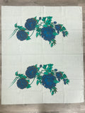 1 1/2 YD Cotton Alfred Shaheen Hand Painted Panel Vintage - Pale Mint Green with Blue Flowers