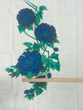 1 1/2 YD Cotton Alfred Shaheen Hand Painted Panel Vintage - Pale Mint Green with Blue Flowers