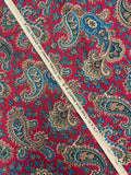 2 1/4 YD Cotton - Teal and Tan Paisley on Dark Red Background