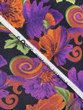 1 1/2 YD Rayon - Leaves, Flowers, and Filigree in Purple, Orange, and Green on Black