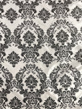 Polyester Taffeta - White with Black Flocked Filigree