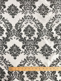Polyester Taffeta - White with Black Flocked Filigree