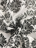 Polyester Taffeta - White with Black Flocked Filigree