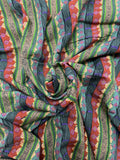 1 1/8 YD Rayon - Stripes in Greens, Brown, Yellow, and Purple