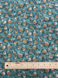1 YD Rayon Open Weave - Tan Flowers on Mottled Teal Green