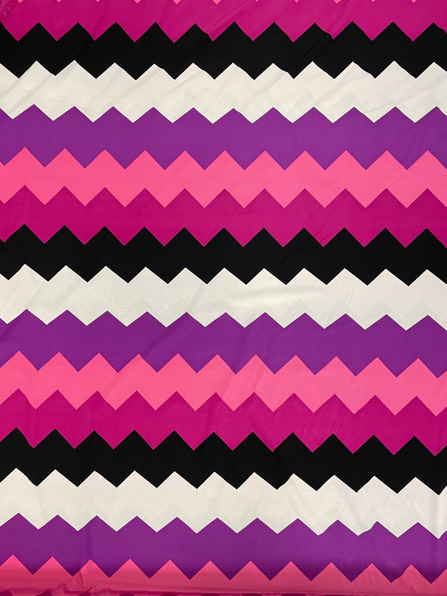 Nylon Peachskin - Large Zig-Zags in Purple, Pinks, Black and White