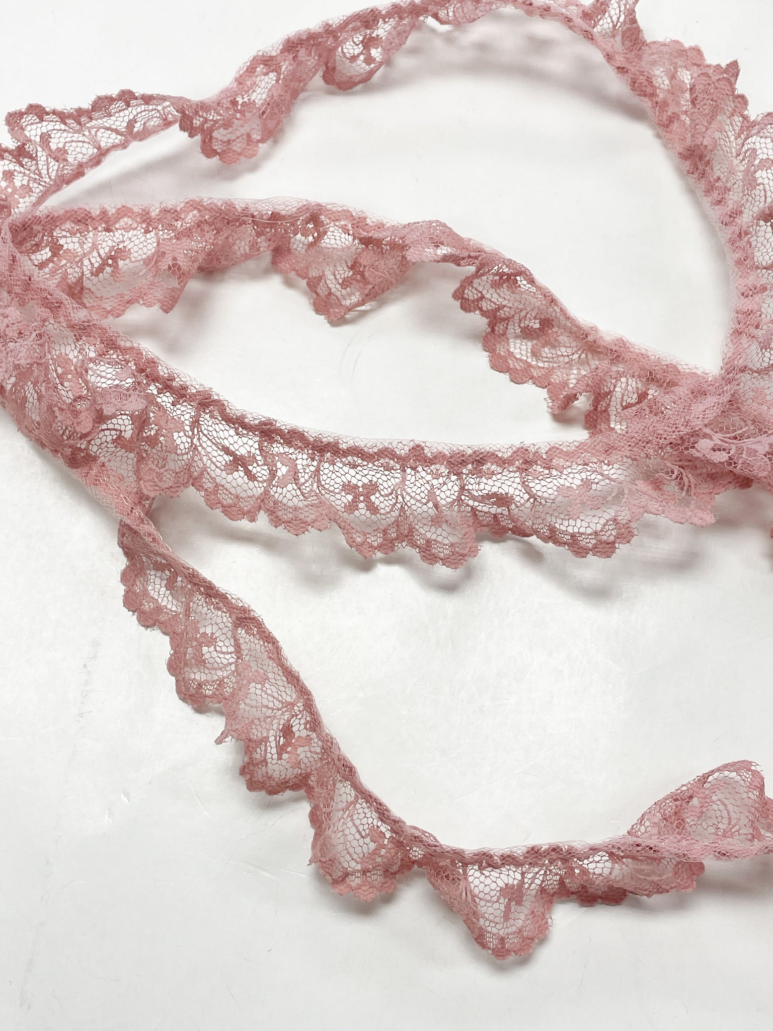 3 YD Nylon Gathered Lace Trim - Dusty Pink