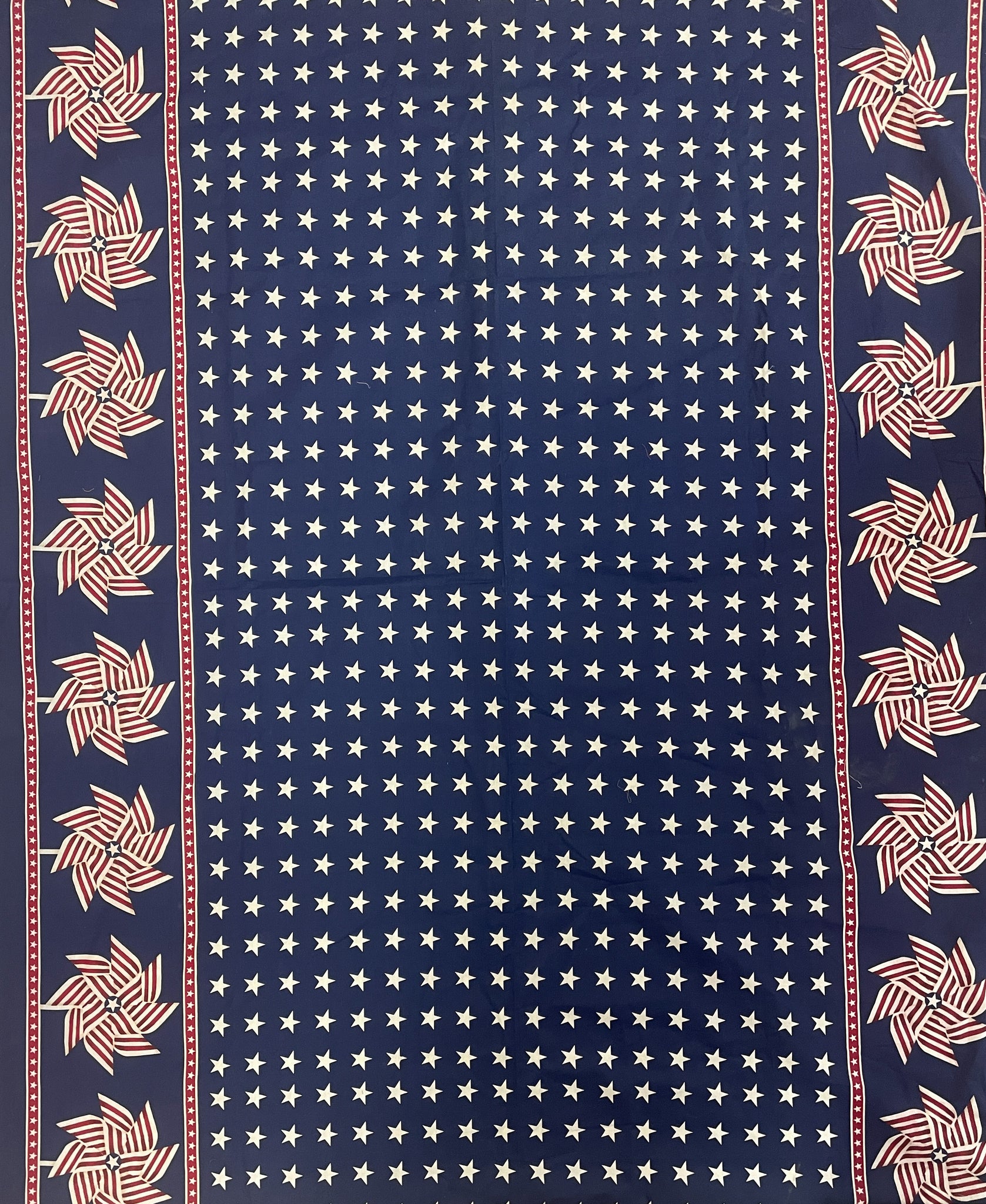 3 3/4 YD Cotton - Navy Blue with White Stars and American Flag Pinwheel Borders
