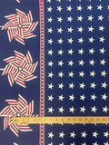 3 3/4 YD Cotton - Navy Blue with White Stars and American Flag Pinwheel Borders