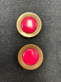Buttons Plastic Set of 2 Vintage - Bronze Hot Pink Centers