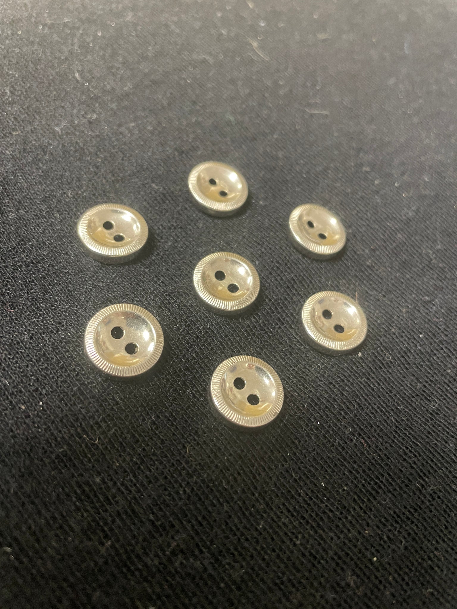 Buttons Metal Set of 7 Vintage - Silver Toned with Etched Edge