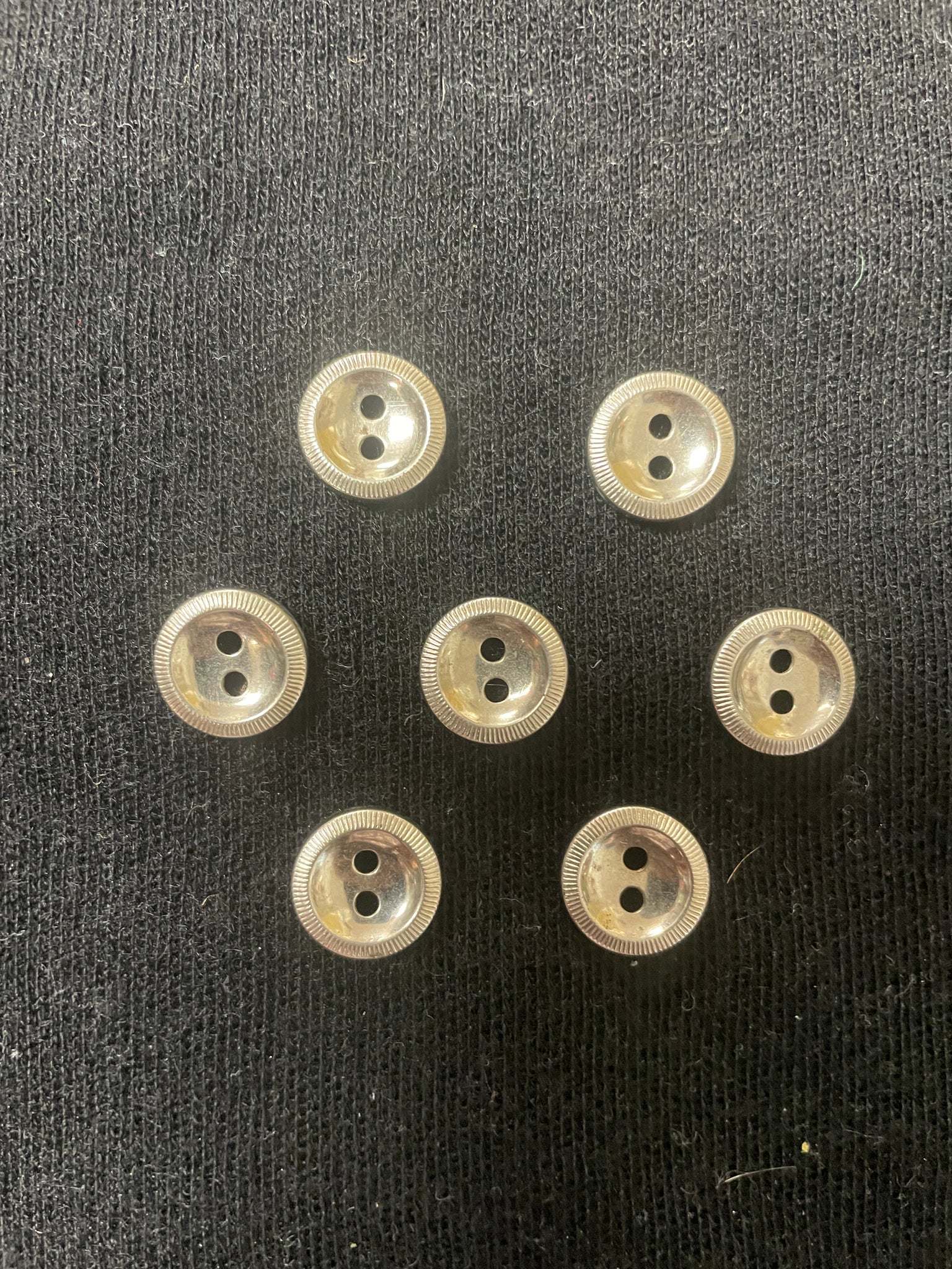 Buttons Metal Set of 7 Vintage - Silver Toned with Etched Edge