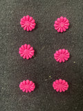 Buttons Plastic Set of 6 - Hot Pink Flowers