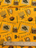1/2 YD Quilting Cotton - Golden Yellow with African Motifs and Metallic Accents