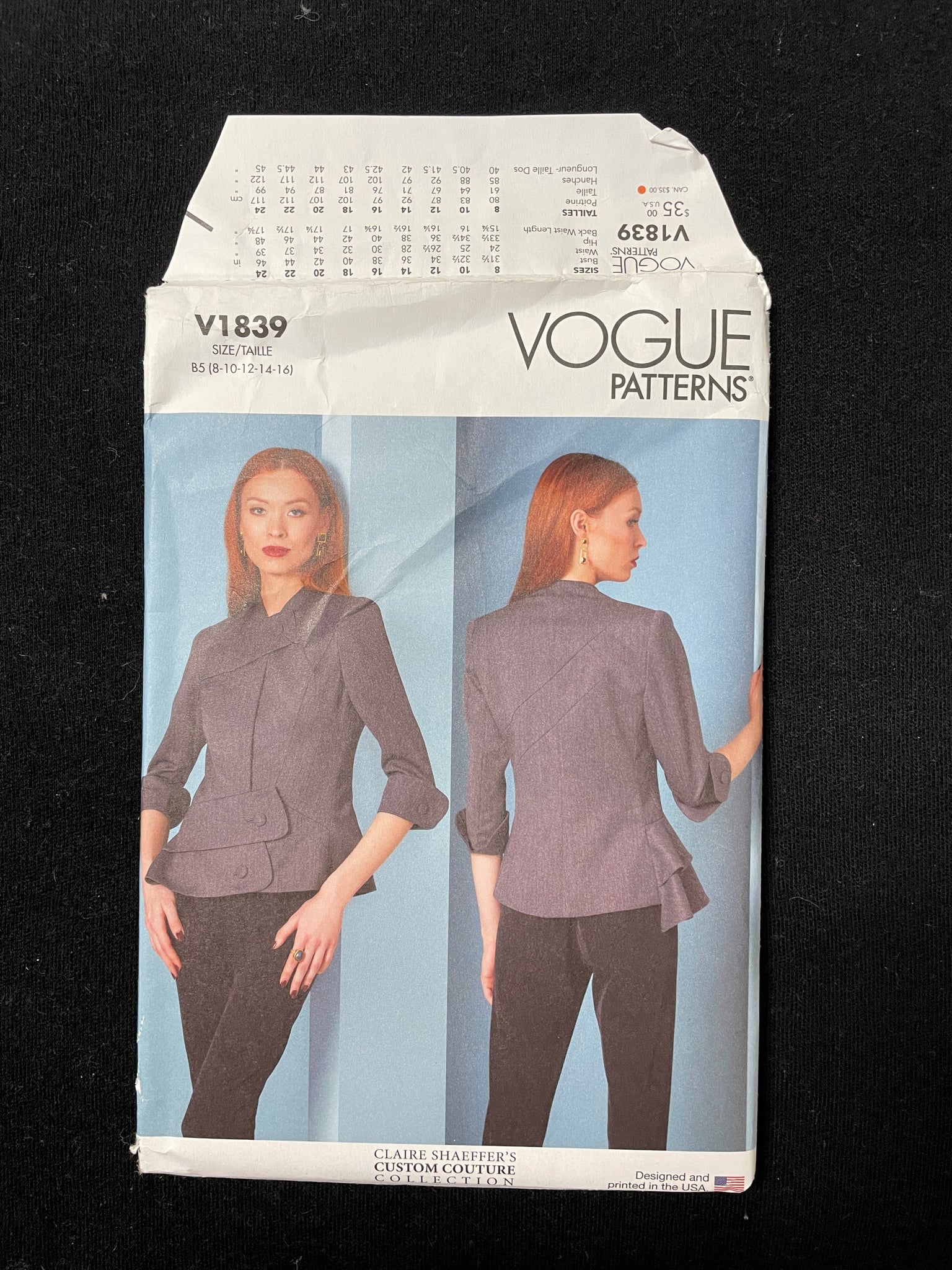 2021 Vogue 1839 Sewing Pattern - Women's Jacket FACTORY FOLDED