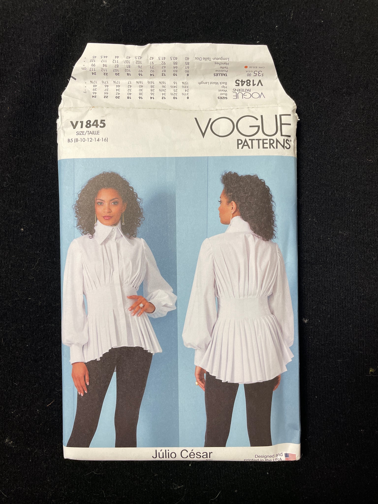 2021 Vogue 1845 Sewing Pattern - Women's Blouse FACTORY FOLDED