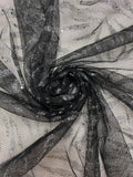 3 3/4 YD Nylon Netting - Black with Silver Glitter Tiger Stripes