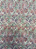 1 1/4 YD Quilting Cotton - Filigree in Purple, Magenta and Teal on Mottled Aqua