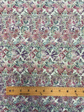 1 1/4 YD Quilting Cotton - Filigree in Purple, Magenta and Teal on Mottled Aqua