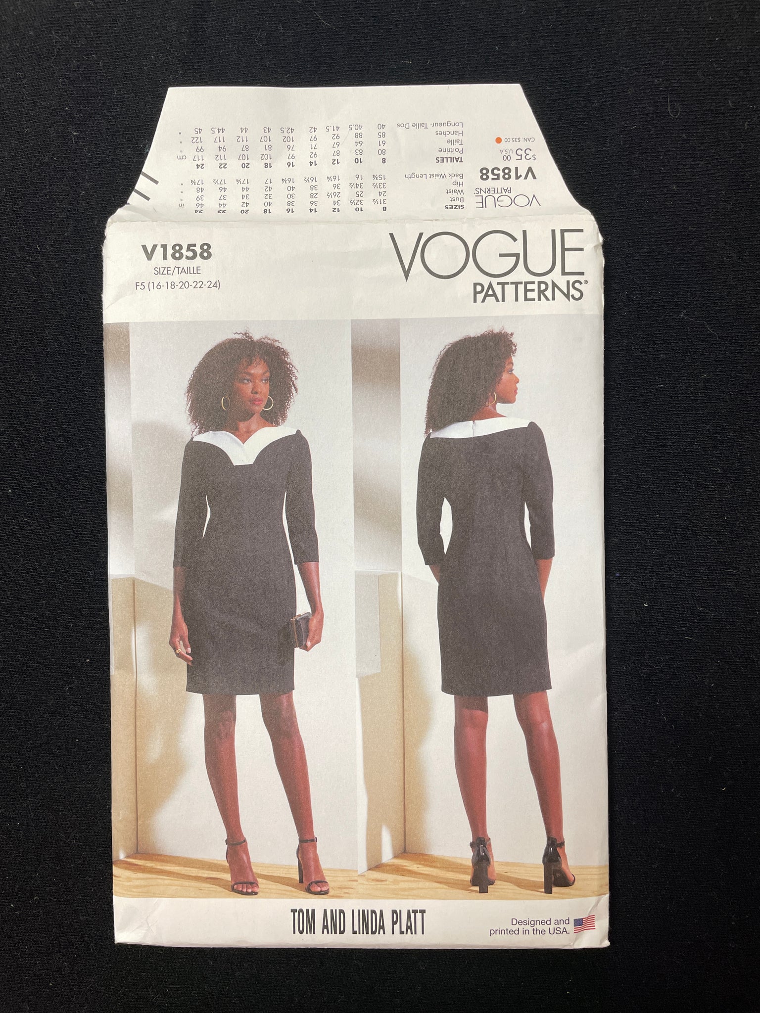 2022 Vogue 1858 Sewing Pattern - Women's Dress FACTORY FOLDED