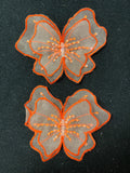 Embroidered Butterfly Applique Motifs Set of 2 - White Organza with Bright Orange Embroidery