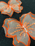Embroidered Butterfly Applique Motifs Set of 2 - White Organza with Bright Orange Embroidery