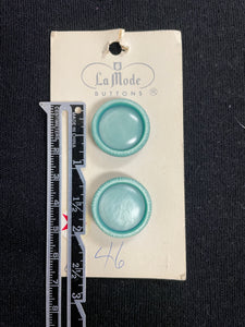Button Plastic Set of 2 Vintage - Aqua with Etched Ring Edge