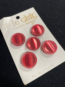 Button Plastic Set of 5 Vintage - Pearlescent Red