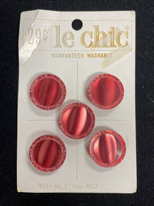 Button Plastic Set of 5 Vintage - Pearlescent Red