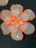 Embroidered Butterfly or Flowers Applique Motifs Set of 2 - White Organza with Bright Orange Embroidery