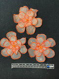 Embroidered Butterfly or Flowers Applique Motifs Set of 2 - White Organza with Bright Orange Embroidery