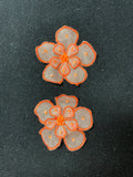 Embroidered Flower Applique Motifs Set of 2 - White Organza with Bright Orange Embroidery