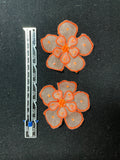 Embroidered Butterfly or Flowers Applique Motifs Set of 2 - White Organza with Bright Orange Embroidery