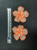 Embroidered Flower Applique Motifs Set of 2 - White Organza with Bright Orange Embroidery