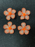 Embroidered Butterfly or Flowers Applique Motifs Set of 2 - White Organza with Bright Orange Embroidery