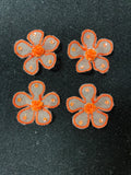 Embroidered Flower Applique Motifs Set of 4 - White Organza with Bright Orange Embroidery