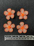 Embroidered Flower Applique Motifs Set of 4 - White Organza with Bright Orange Embroidery
