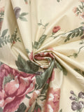 4 3/4 YD Poly/Cotton Vintage - Pinks, Maroon, Purple and Cream Flowers on Creamy Yellow Background