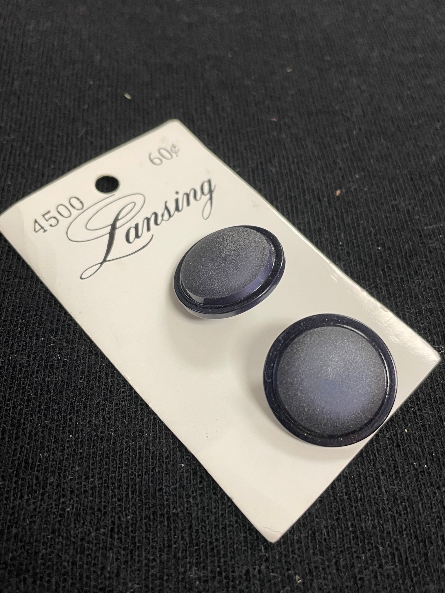 Button Plastic Set of 2 Vintage - Matte Black with Shiny Edge