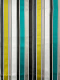 1 3/4 YD Polyester Yarn-Dyed Stripe - Teal, Chartreuse, Black and White Satin Stripes on Matte Gray
