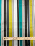 1 3/4 YD Polyester Yarn-Dyed Stripe - Teal, Chartreuse, Black and White Satin Stripes on Matte Gray