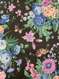 1 3/8 YD Poly/Cotton - Peach, Purple and Blue Flowers on Black